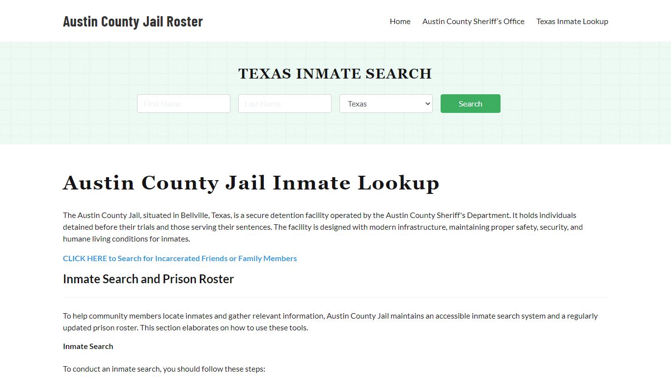 Austin County Jail Roster Lookup, TX, Inmate Search